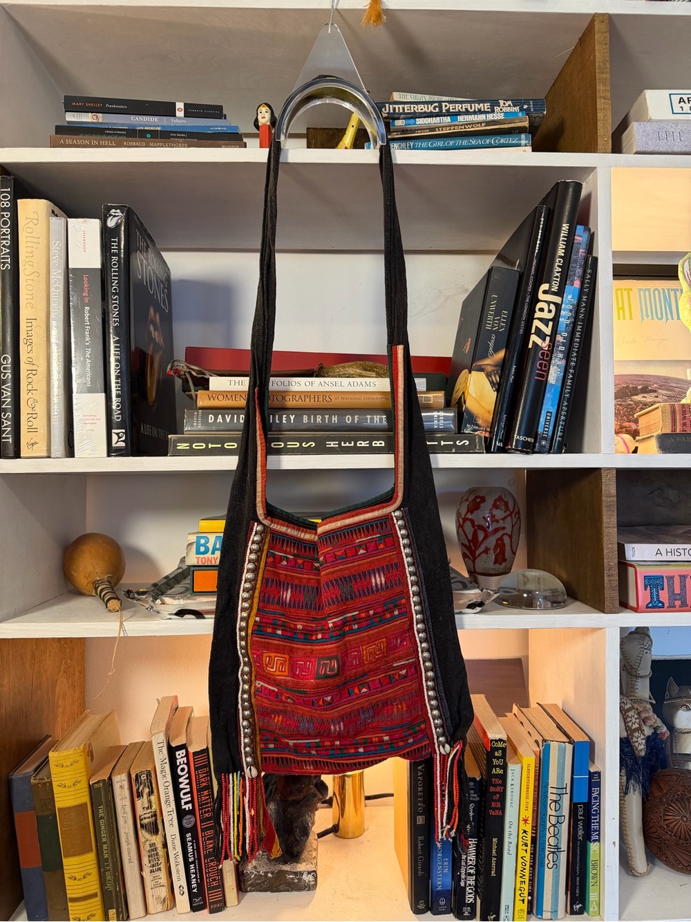 Boho Red Woven Crossbody Bag with Tassel Detail